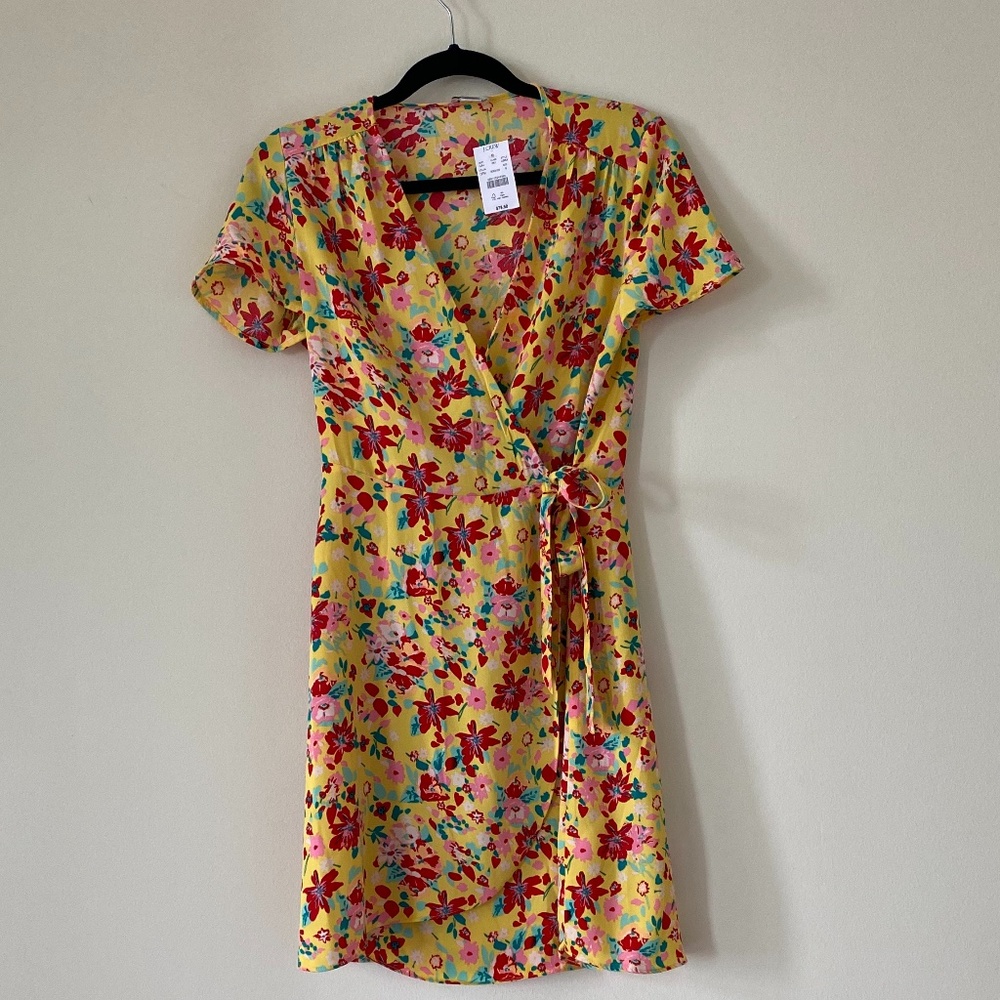 J Crew Yellow Floral Printed Wrap Dress